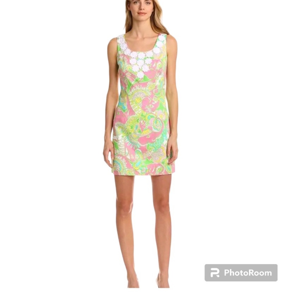 Lilly Pulitzer Nina Sleeveless Chin Chin Print Pattern Cotton Shift Dress